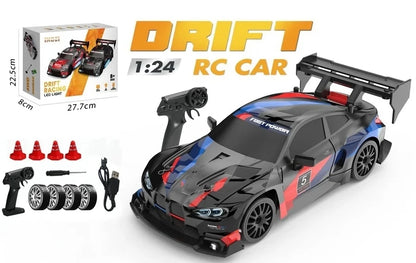 RC Drift Racing Car with 4WD, 2.4GHz Proportional Remote Control, LED Lights and Replaceable Racing and Drift Tires for Kids and Adults