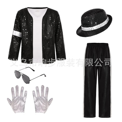 Kids Dance Star Costume Set, Metallic Shiny Retro 80s and 90s Stage Outfit for Boys and Girls, Cosplay and Party Dress-Up in Sizes M–XXXL