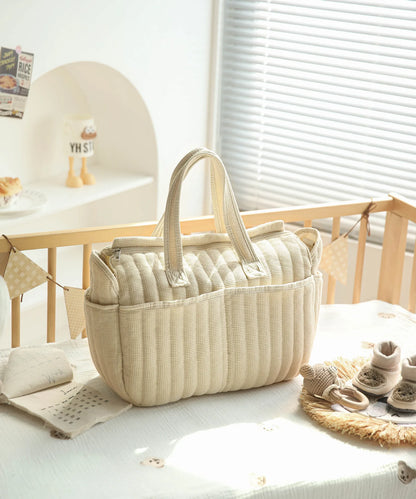 Textured Diaper Tote Bag with Zipper Closure, Interior Organizer Pockets and Carry Handles, Solid Color Baby Essentials Bag for Everyday Outings