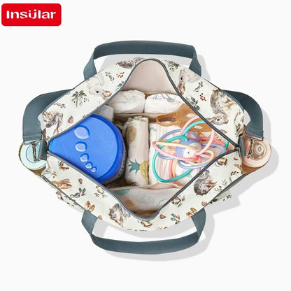 Diaper Tote Bag with Wide Opening and Printed Front Pockets, Large Capacity Baby Essentials Organizer for Moms, Travel and Everyday Outings
