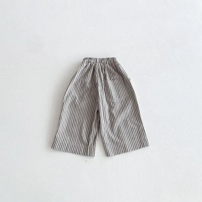 Cotton Toddler Striped Pants with Pull-On Elastic Waist, Relaxed Long Trousers for Boys and Girls in Six Colors, Sizes 12-24M to 5-6Y