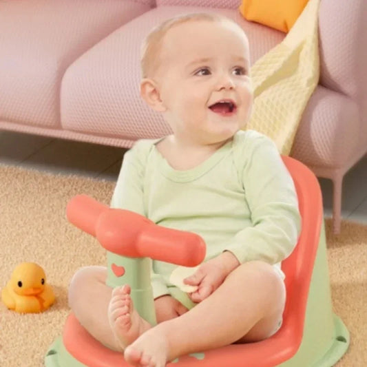 Drainage-Hole Baby Bath Seat with Suction-Cup Base, Removable Front Armrest and High Backrest in Multiple Colors for Closely Supervised Bathing
