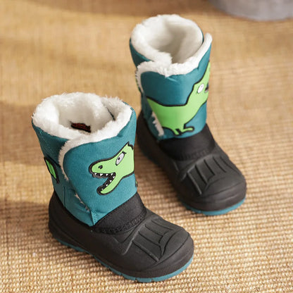 Kids Unicorn Winter Boots with Plush Trim, Gold-Tone Horn and Ear Details, Pink and White Fantasy-Themed Cold-Weather Footwear for Girls