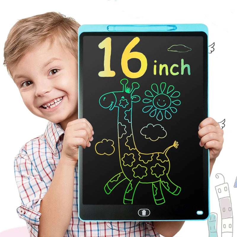 16-Inch Color LCD Drawing Board, Reusable Kids Writing Tablet with Erase Lock Switch and POM Stylus for Doodles, Letters and Number Practice