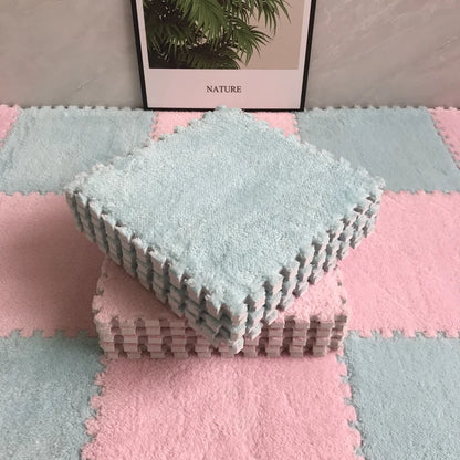 Plush Carpet Puzzle Mat, 20-Piece Interlocking EVA Foam Floor Tiles in Two-Color Options, 30 x 30 x 1 cm Squares for Nursery and Kids Rooms