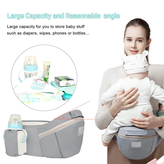 Baby Hip Seat Carrier with Mesh Panels, Shoulder Straps and Zipper Storage Pocket, Carrying Accessory in Gray, Dark Blue, Green or Pink