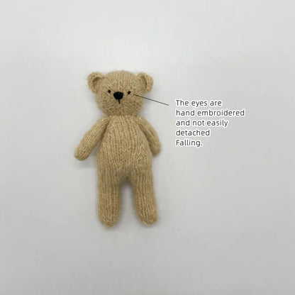 Newborn Bear Photography Outfit with Long Sleeve Knitted Romper and Bear Ear Bonnet, Optional Knit Toy for Baby Boys and Girls Portrait Sessions