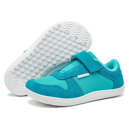 Kids Zero-Drop Barefoot Sneakers by HOBIBEAR with Wide Toe Box, Hook-and-Loop Strap, Mesh Upper and Artificial Leather Toe for Lightweight Everyday Wear