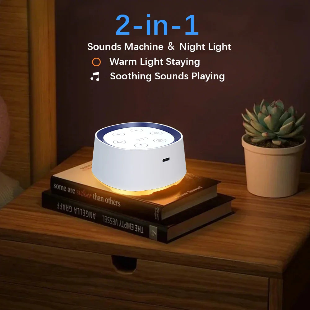 24-Sound White Noise Machine with Warm Breathing Night Light, 30/60/90-Minute Auto-Off Timer and USB Rechargeable Design for Nursery and Travel
