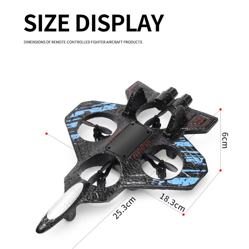 RC Fighter Drone with Lights, 2.4GHz Remote Control Foam Quadcopter in Red or Blue, Approx. 10-Minute Flight Time for Aviation Hobby Play