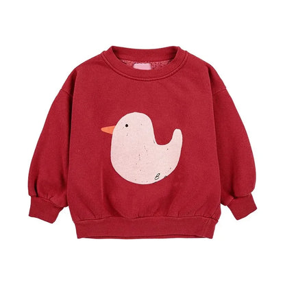 Kids Crewneck Sweatshirt with Animal, Flower and Letter Graphic Options, Long Sleeve Unisex Pullover for Boys and Girls Everyday Seasonal Layering