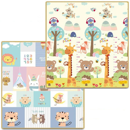 Double-Sided Baby Floor Mat with Animal and Scene Prints, Foldable Foam Crawling Rug in Five Size and Thickness Options for Supervised Play
