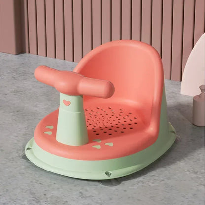 Drainage-Hole Baby Bath Seat with Suction-Cup Base, Removable Front Armrest and High Backrest in Multiple Colors for Closely Supervised Bathing