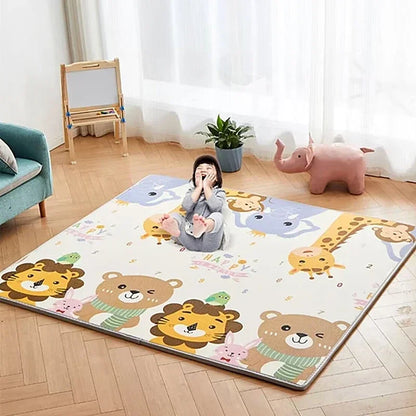 Multi-Size Baby Crawling Play Mat with Double-Sided Illustrated Patterns, Foldable XPE Floor Rug in 0.5 or 1 cm Thickness for Supervised Play