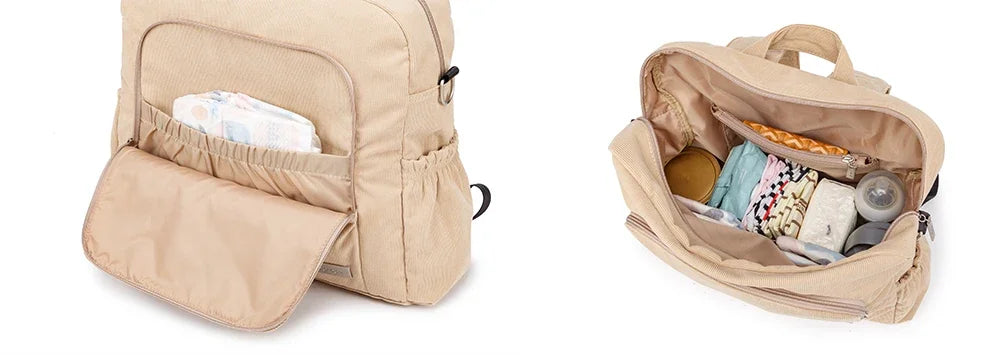 Corduroy Diaper Backpack by Soboba, Large Capacity Baby Changing Bag with Interior Pockets, Front Zip Storage and Side Pockets for Daily Outings