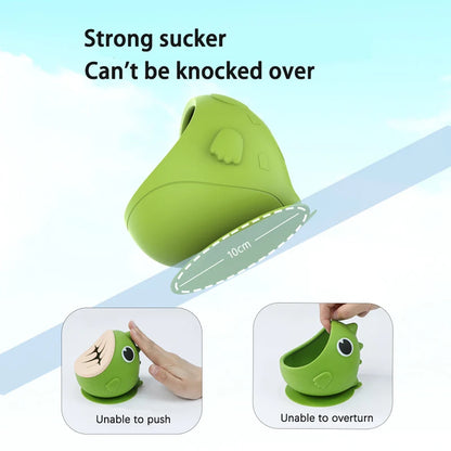 Dinosaur Silicone Suction Bowl with Slotted Snack Lid, Cartoon Baby Feeding Dish for Supervised Weaning Meals and Toddler Snacks