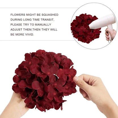 Silk Hydrangea Flower Heads, 25-Piece Artificial Flowers with Flexible Stems for DIY Wedding Centerpieces, Baby Shower and Home Party Decor