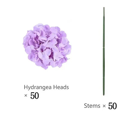 Artificial Hydrangea Flower Heads, 50-Piece Silk-Fabric Floral Set with Stem or Leaf Options for DIY Wedding Centerpieces, Baby Showers and Home Decor