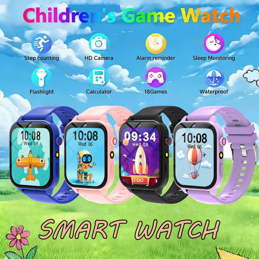 Kids Game Smartwatch HT30 with 18 Games, Camera, 1.83-Inch Screen, Step Counter, Alarm, Calculator and Flashlight in Four Color Choices