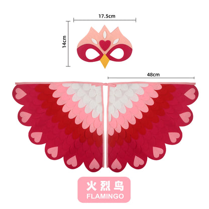 Kids Bird Wings and Mask Costume Set with Layered Felt Feather Cape, Colorful Animal Dress-Up for Halloween, Birthday Parties and Stage Performances