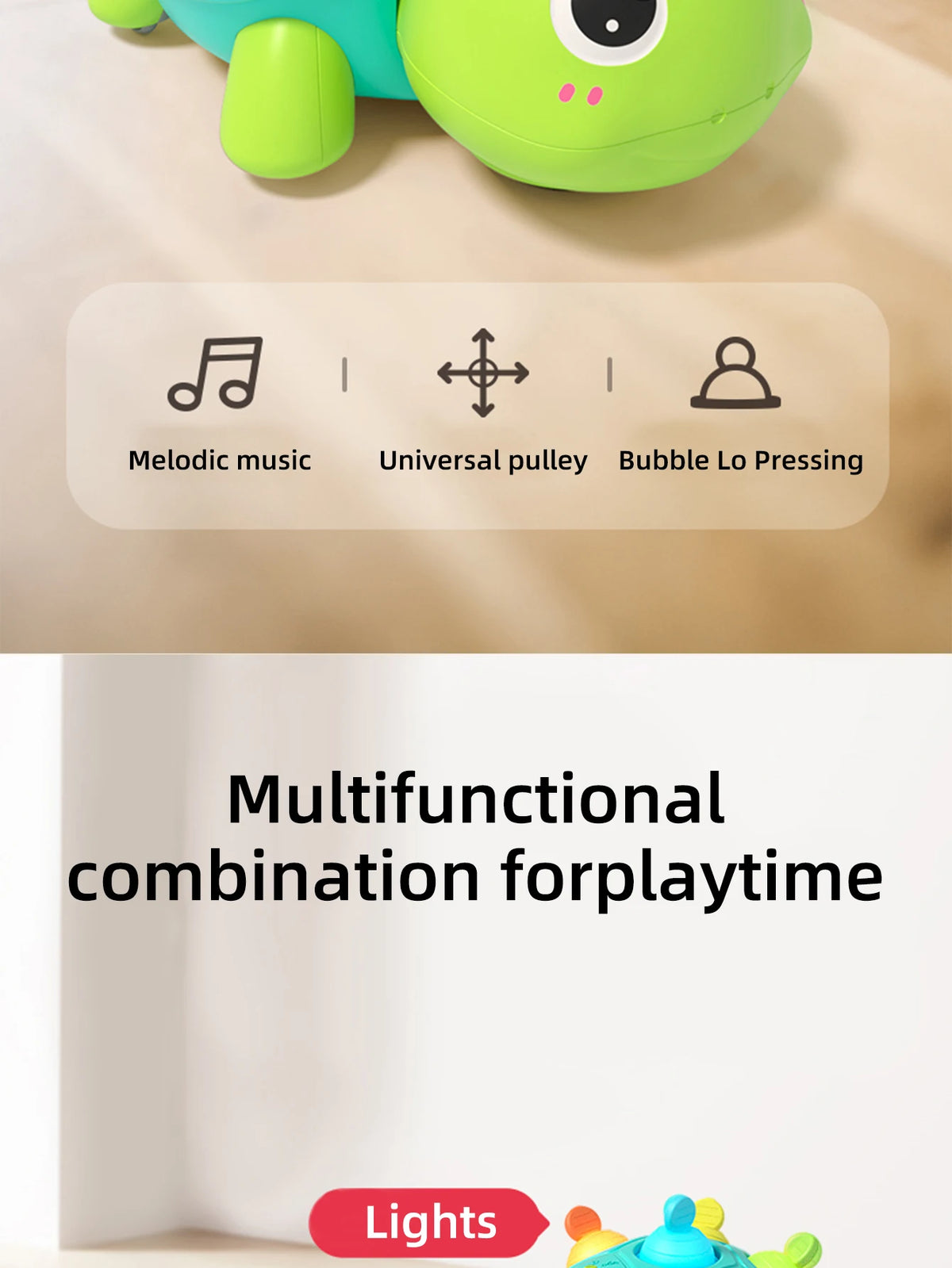 Crawling Turtle Toy with Lights and Sound, Colorful Press-and-Pop Shell Activity Toy for Supervised Baby Floor Play and Gift Giving