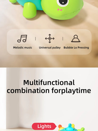 Crawling Turtle Toy with Lights and Sound, Colorful Press-and-Pop Shell Activity Toy for Supervised Baby Floor Play and Gift Giving