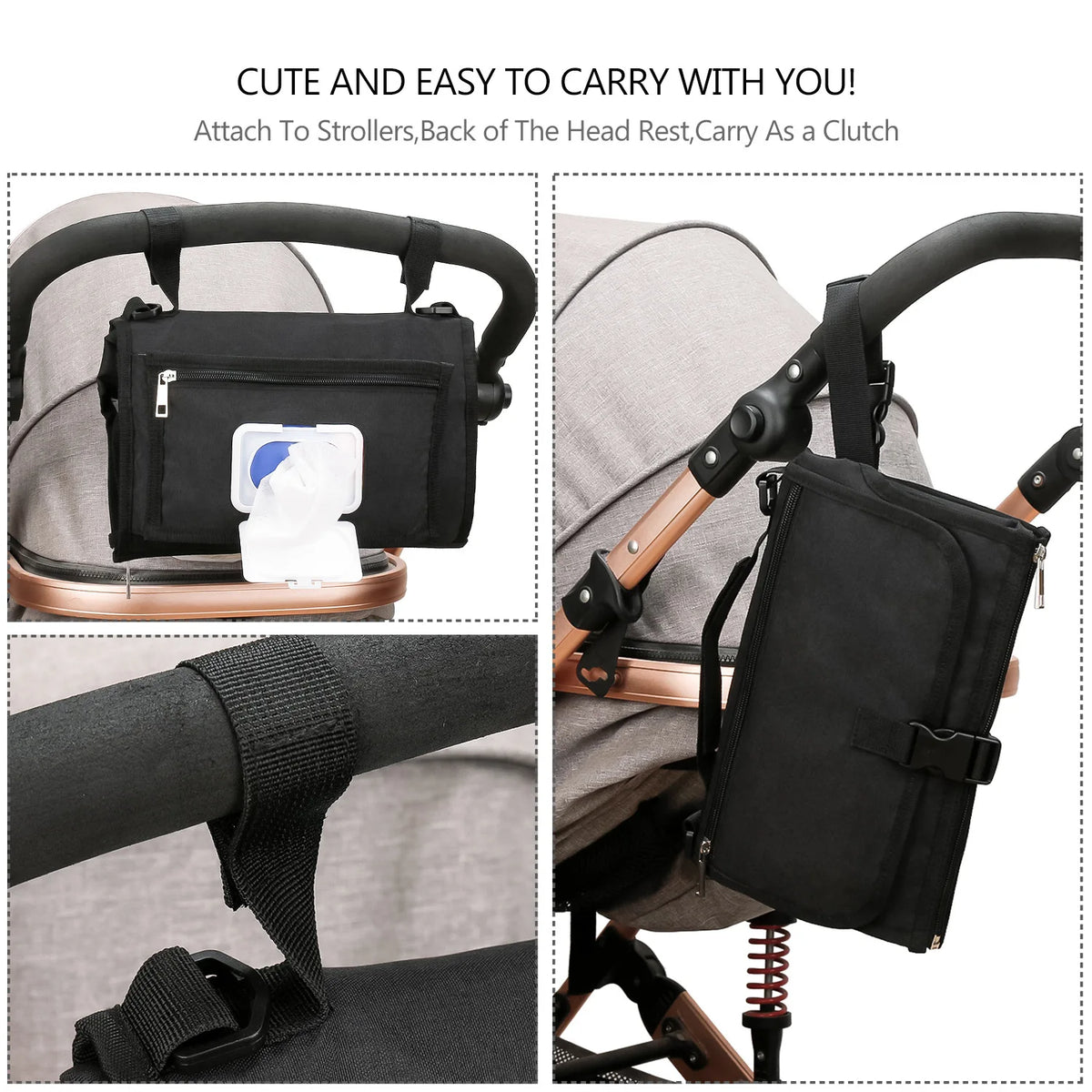 Diaper Changing Clutch with Foldout Baby Mat and Storage Pockets, 3-in-1 Portable Waterproof Changing Pad for Everyday Outings