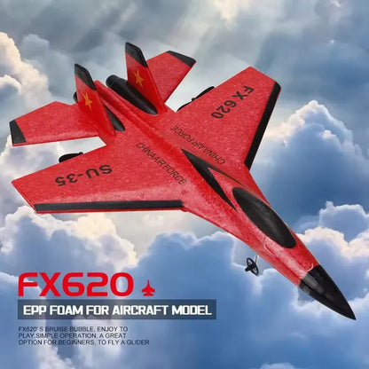RC Airplane SU35 Fighter, Oike EPP Foam Plane with 2.4 GHz Control, Gyroscope and LED Lights for Outdoor Flying, One or Two Battery Options
