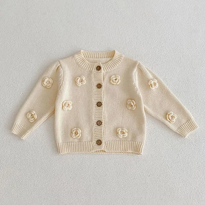 Baby Girl Knit Cardigan Sweaters with Long Sleeves, Korean-Style Infant and Toddler Layering Coats in Multiple Designs, Sizes 3M to 3T