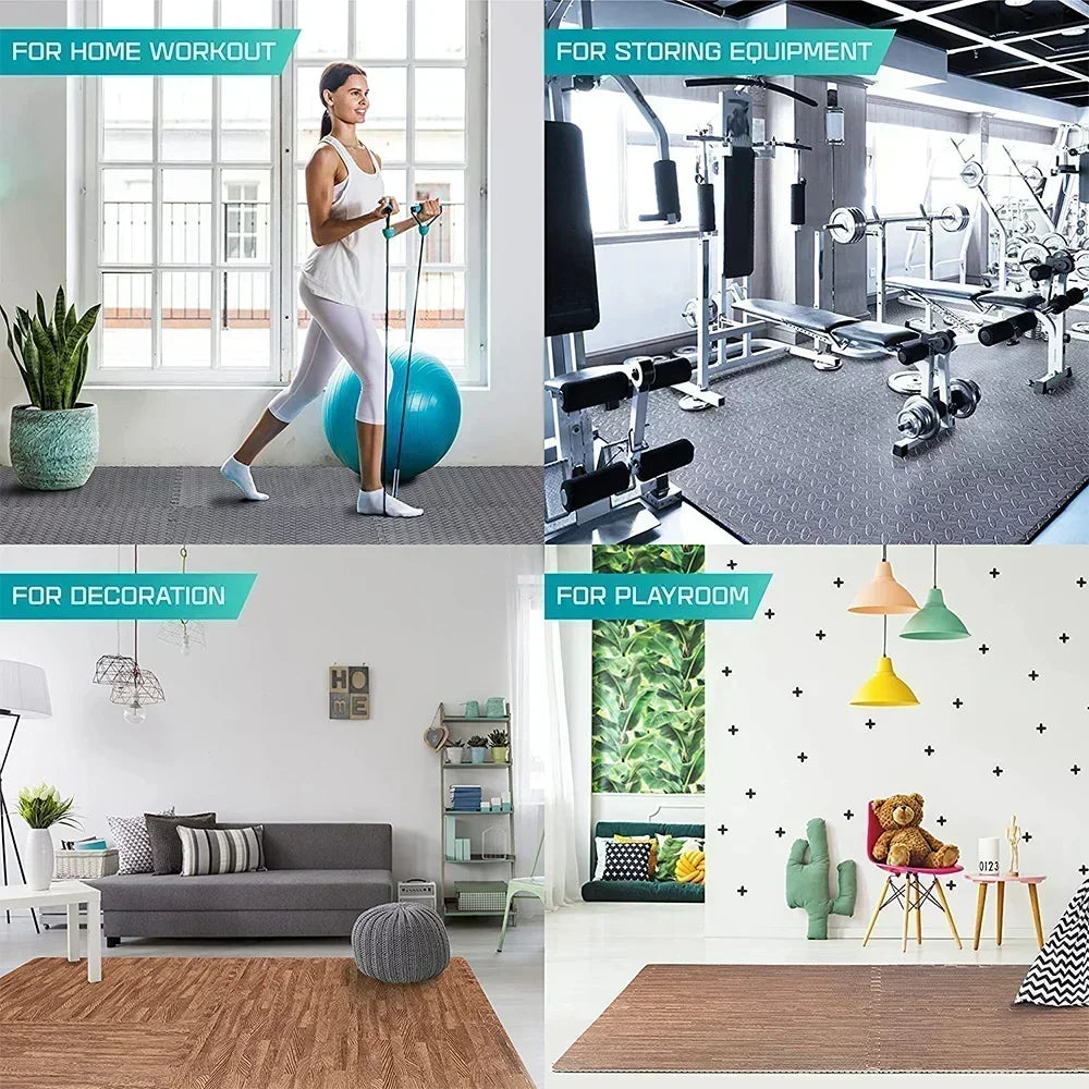 Foam Gym Flooring Tiles with Interlocking Puzzle Edges, Textured EVA 30 cm Floor Mats for Home Workouts and Supervised Playroom Activities