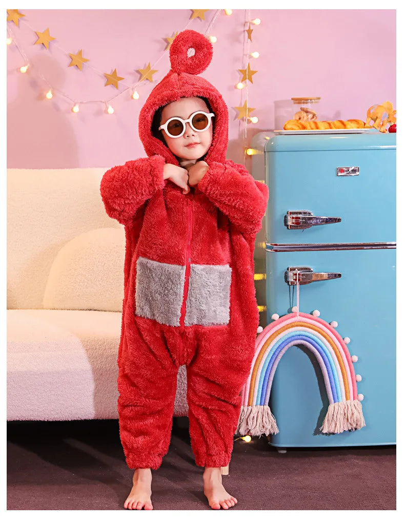 Teletubbies Hooded Onesie Costume for Kids and Adults, Soft Long-Sleeve Character Jumpsuit for Cosplay, Halloween and Family Dress-Up