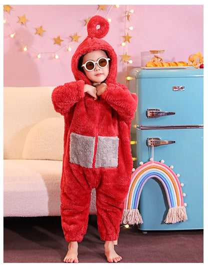 Teletubbies Hooded Onesie Costume for Kids and Adults, Soft Long-Sleeve Character Jumpsuit for Cosplay, Halloween and Family Dress-Up