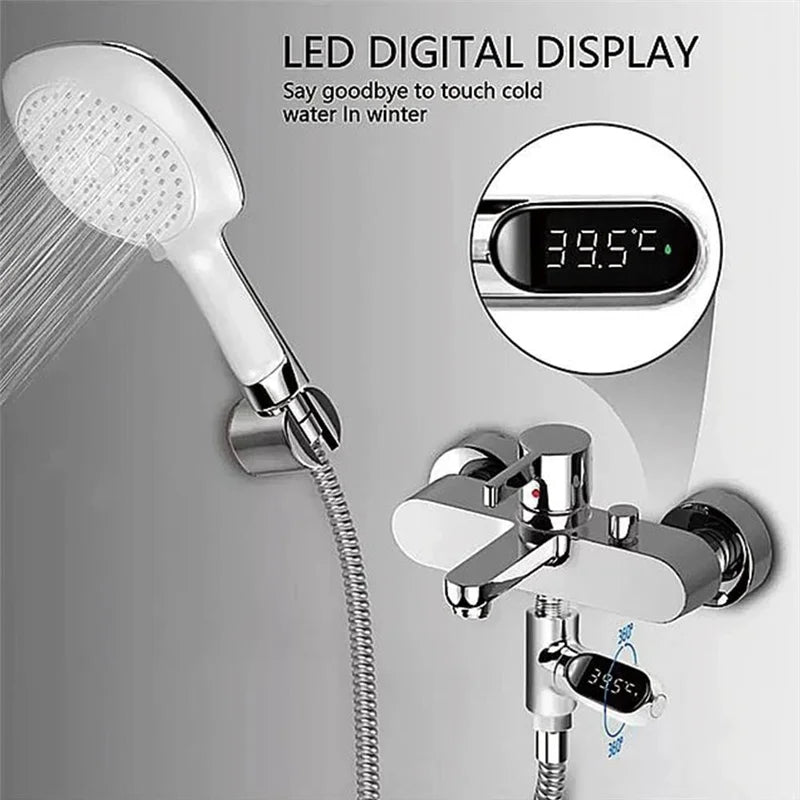 Inline Shower Water Thermometer with Large LED Temperature Display, First or Second Generation Options for Parent-Managed Bath Preparation
