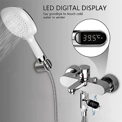 Inline Shower Water Thermometer with Large LED Temperature Display, First or Second Generation Options for Parent-Managed Bath Preparation