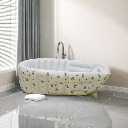 Portable Baby Bath Tub with Built-In Air Pump, Inflatable PVC Bathtub in Animal and Olive Prints for Home Bathing and Family Travel