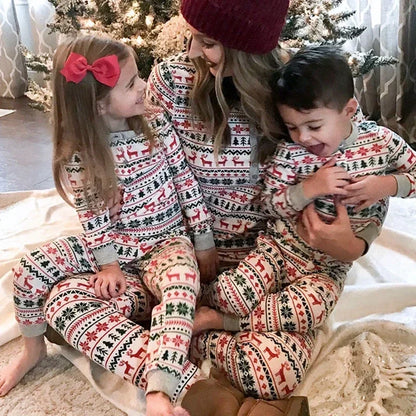 Matching Christmas Pajamas for Family, Festive Allover Print Mom Dad Kids Two-Piece Outfits and Baby Romper for Holiday Photos