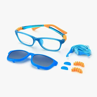 Kids Clip-On Sunglasses by Ralferty, 2-in-1 Children's Eyeglass Frame with Polarized Sun Clip for Everyday Outings and Family Travel