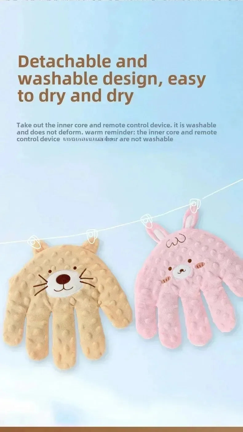 Hand-Shaped Remote Control Plush Toy with Animal Face, Rechargeable Inner Core, Adjustable Settings and Charging Cable for Adult-Operated Use