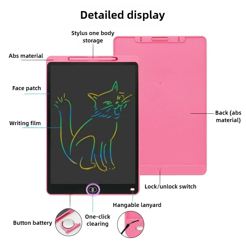Large-Screen LCD Drawing Tablet for Kids, 16 or 20 Inch Reusable Color Writing Board with Stylus for Doodles, Letters and Math Practice