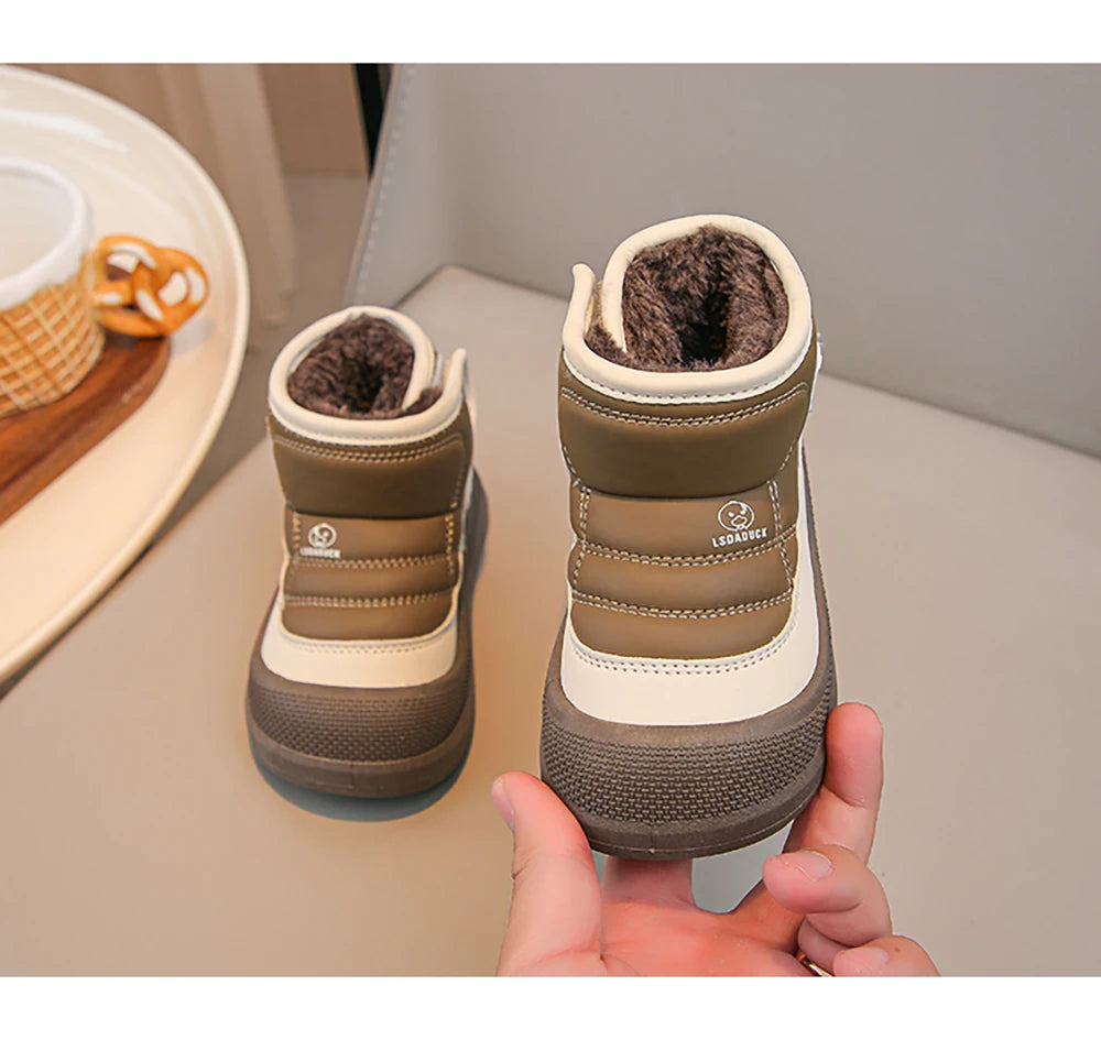 Kids Padded Snow Boots with Plush Lining, Wraparound Ankle Flaps and Chunky Soles, Boys and Girls Winter Shoes in Pink, Black or Brown