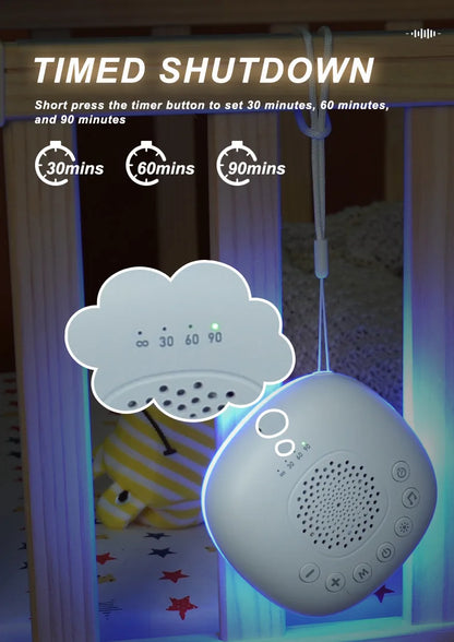 Rechargeable White Noise Machine with LED Breathing Light, 20 Sounds, 30/60/90-Minute Timer and 800mAh Battery for Bedside and Travel