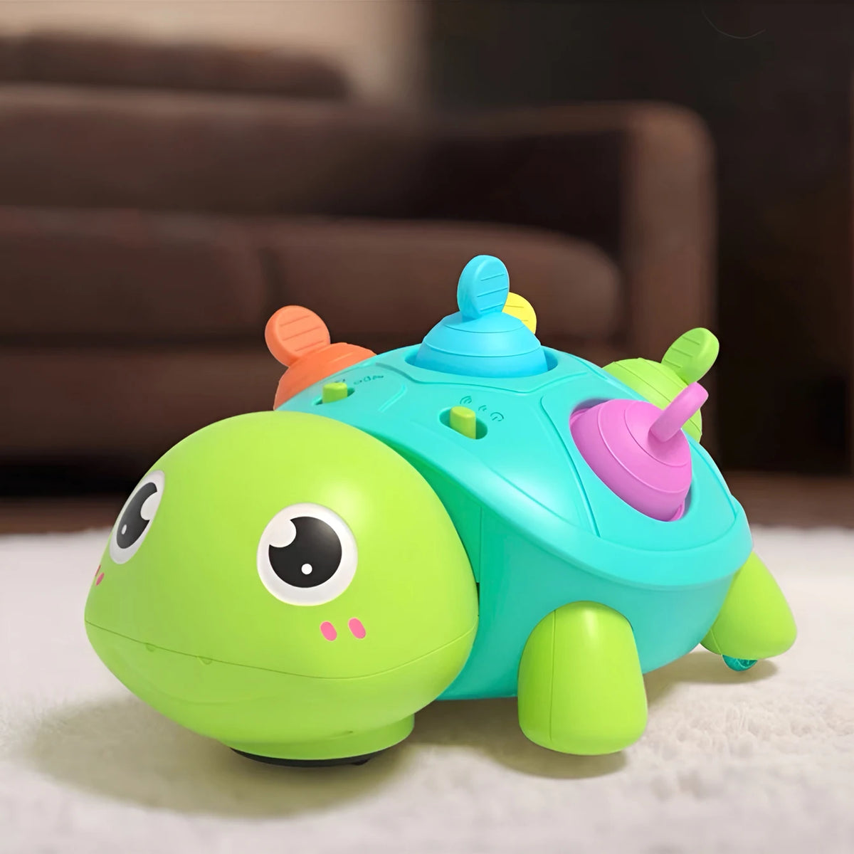 Crawling Turtle Toy with Lights and Sound, Colorful Press-and-Pop Shell Activity Toy for Supervised Baby Floor Play and Gift Giving