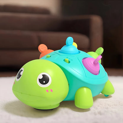 Crawling Turtle Toy with Lights and Sound, Colorful Press-and-Pop Shell Activity Toy for Supervised Baby Floor Play and Gift Giving