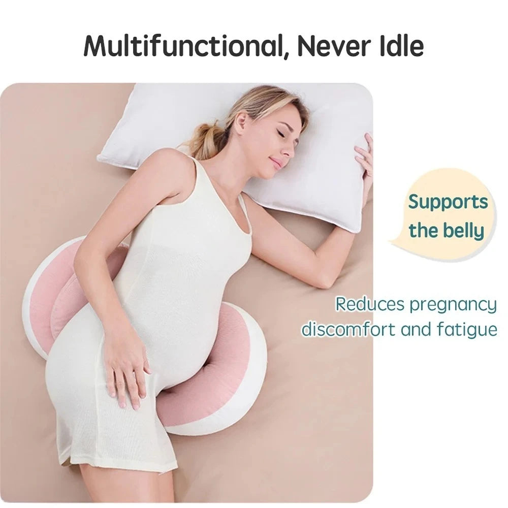 Maternity Body Pillow with Auxiliary Support Pillow | Cotton Pregnancy Sleep Cushion for Expecting Moms in Pink or Grey, Waist Support at Bedtime