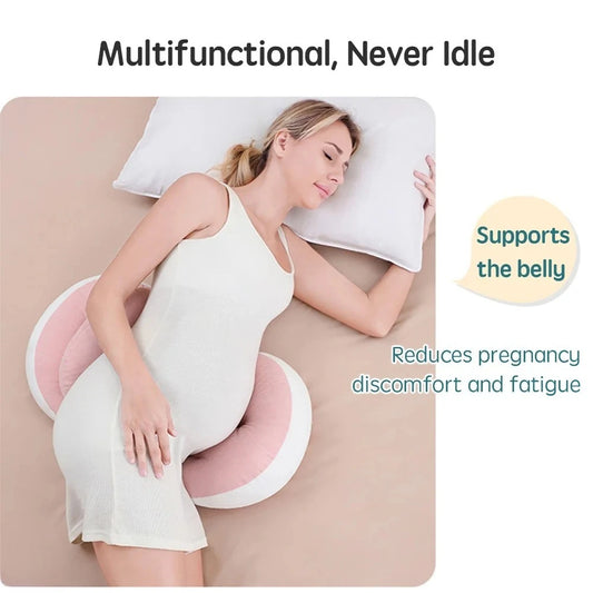 Maternity Body Pillow with Auxiliary Support Pillow | Cotton Pregnancy Sleep Cushion for Expecting Moms in Pink or Grey, Waist Support at Bedtime