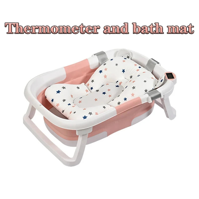 Temperature-Sensing Baby Bathtub with Digital Display, Compact Folding Bath Tub for Supervised Bathing and Small-Bathroom Storage