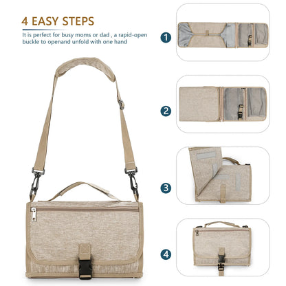 Diaper Changing Clutch with Foldout Baby Mat and Storage Pockets, 3-in-1 Portable Waterproof Changing Pad for Everyday Outings