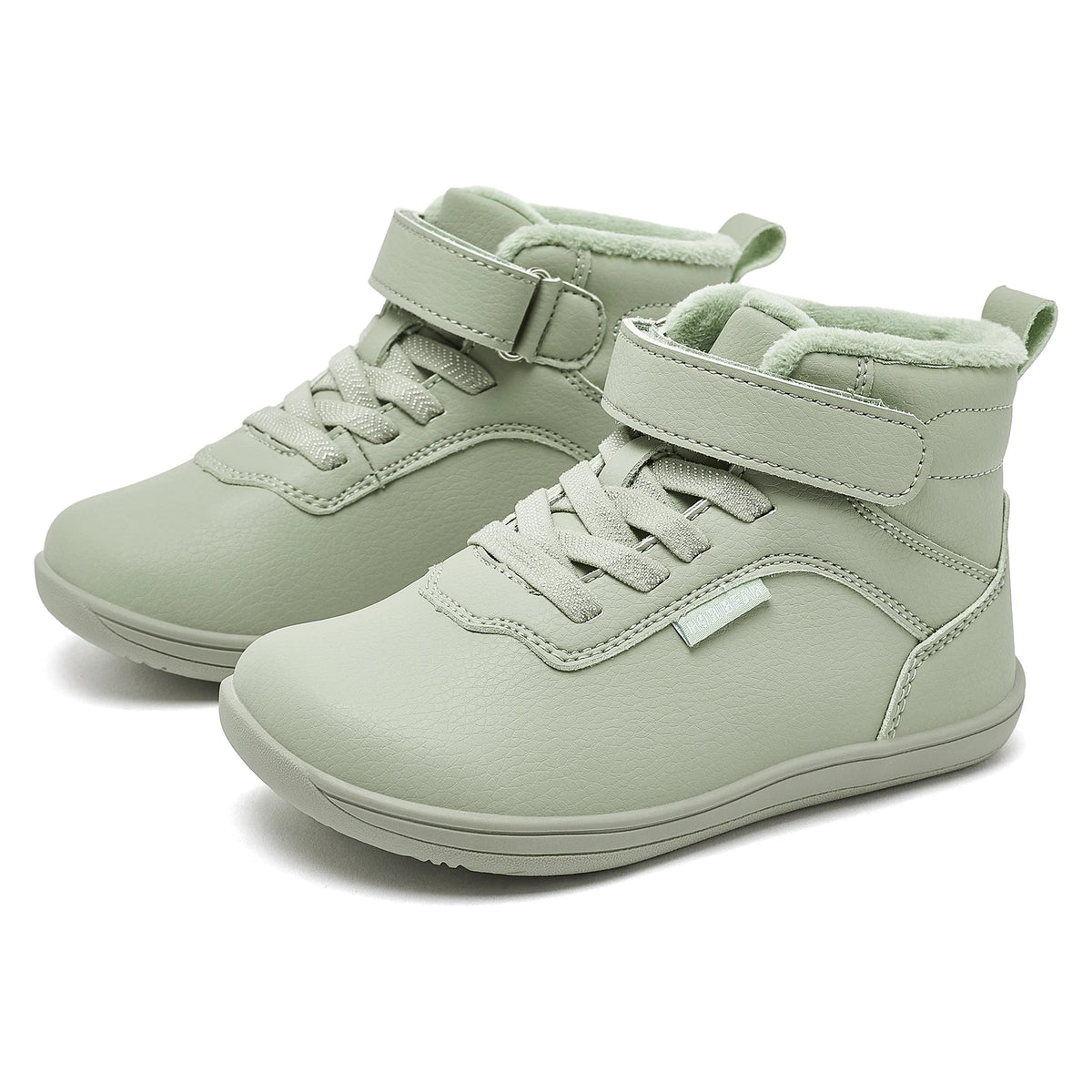Winter Barefoot High-Top Shoes for Kids by HOBIBEAR, Wide Toe Box, Faux Fur Lining, Zero-Drop Rubber Sole and Adjustable Hook-and-Loop Strap