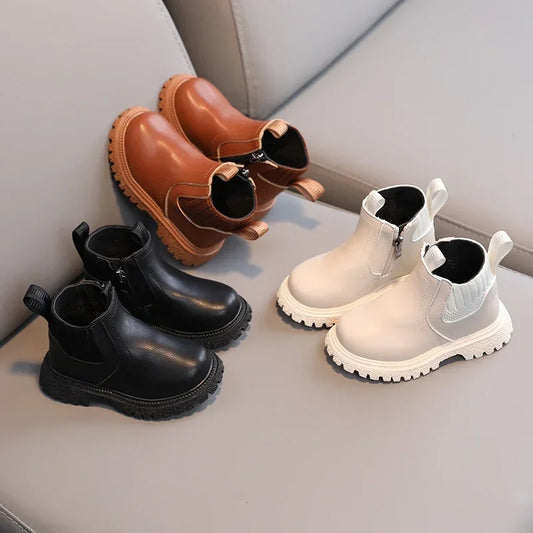 Toddler Chelsea Ankle Boots with Faux Leather Upper, Synthetic Leather Lining and Rubber Tread Sole, Casual Short Boots for Boys and Girls in Sizes 21–30