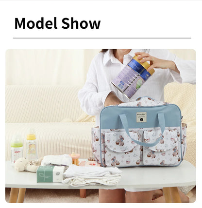 Diaper Tote Bag with Wide Opening and Printed Front Pockets, Large Capacity Baby Essentials Organizer for Moms, Travel and Everyday Outings